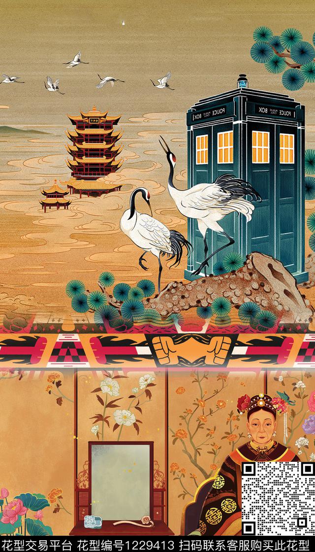 真丝定位花中国风数码印花华亿平台下载（图片编号: 1229413） - 瓦栏（Walan）