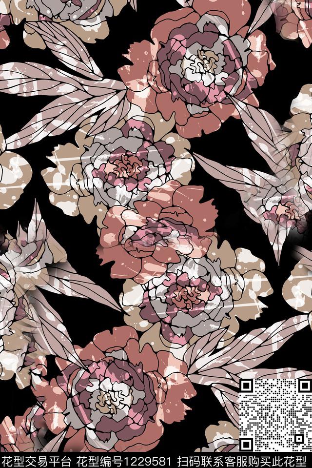 真丝花卉旗袍数码印花华亿平台下载（图片编号: 1229581） - 瓦栏（Walan）