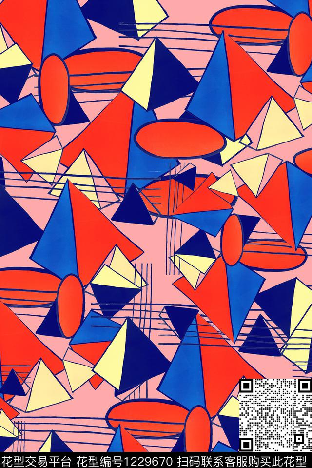 几何趣味年轻女性数码印花华亿平台下载（图片编号: 1229670） - 瓦栏（Walan）