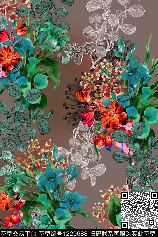 花卉中老年秋冬华亿平台数码印花华亿平台下载（图片编号: 1229688） - 瓦栏（Walan）
