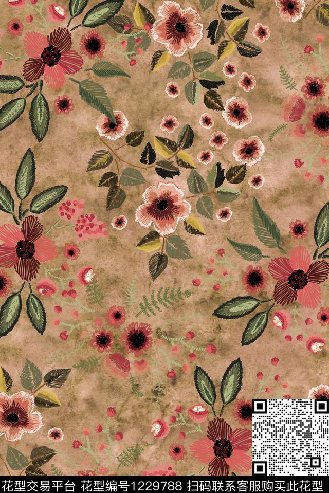 花卉底纹绣花华亿平台数码印花华亿平台下载（图片编号: 1229788） - 瓦栏（Walan）