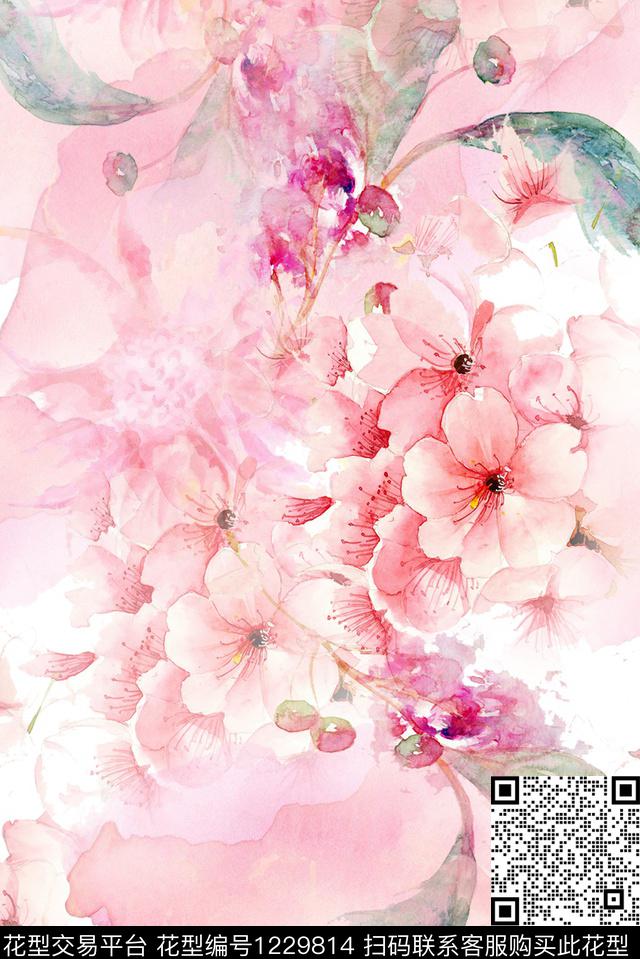 水彩花卉花卉鲜花数码印花华亿平台下载（图片编号: 1229814） - 瓦栏（Walan）