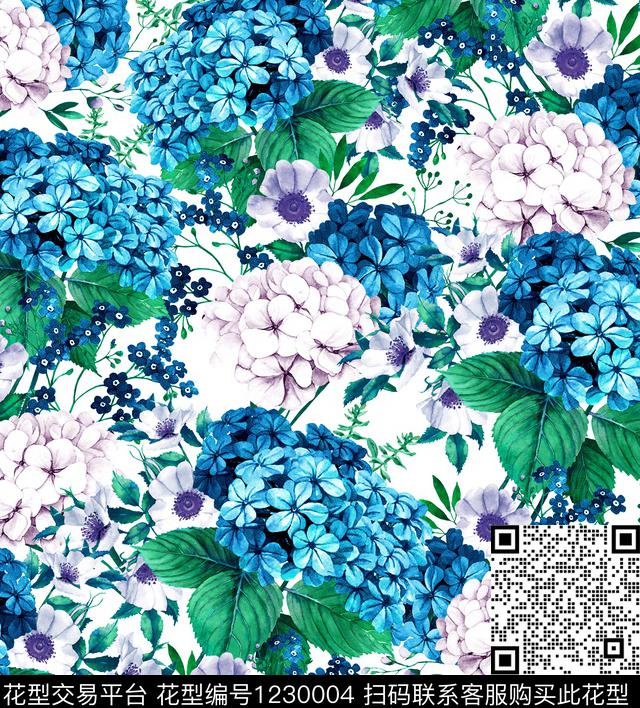 大牌风绣球花黑底花卉数码印花华亿平台下载（图片编号: 1230004） - 瓦栏（Walan）