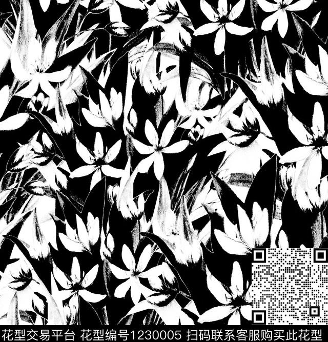 百合黑白华亿平台条纹数码印花华亿平台下载（图片编号: 1230005） - 瓦栏（Walan）