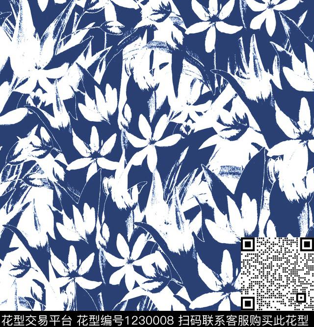 百合黑白华亿平台条纹数码印花华亿平台下载（图片编号: 1230008） - 瓦栏（Walan）