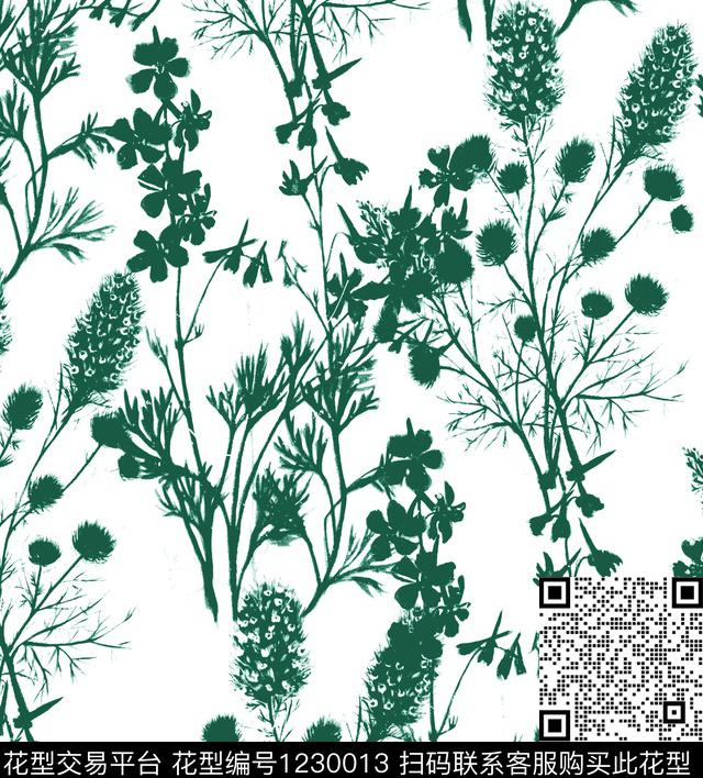 剪影单色花卉小碎花数码印花华亿平台下载（图片编号: 1230013） - 瓦栏（Walan）