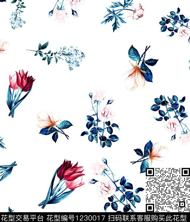 郁金香小碎花中国红数码印花华亿平台下载（图片编号: 1230017） - 瓦栏（Walan）