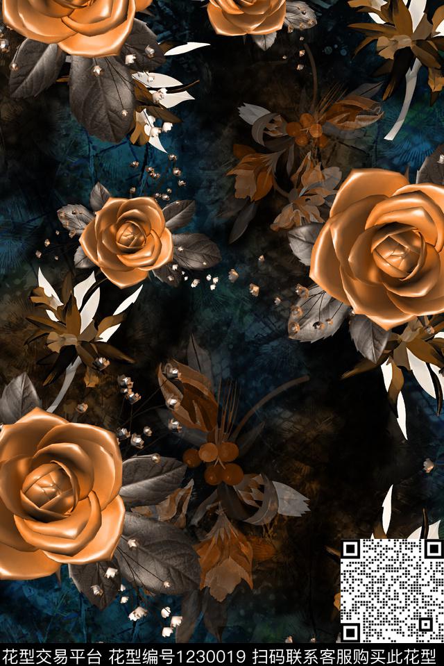 大牌风复古真丝旗袍数码印花华亿平台下载（图片编号: 1230019） - 瓦栏（Walan）