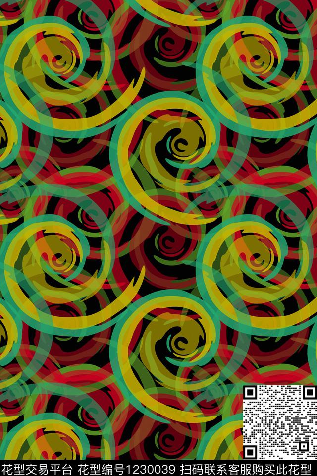 炫彩梦幻旋风圆圈与波点数码印花华亿平台下载（图片编号: 1230039） - 瓦栏（Walan）