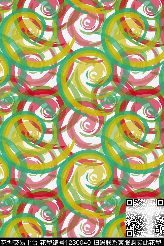 炫彩梦幻旋风圆圈与波点数码印花华亿平台下载（图片编号: 1230040） - 瓦栏（Walan）