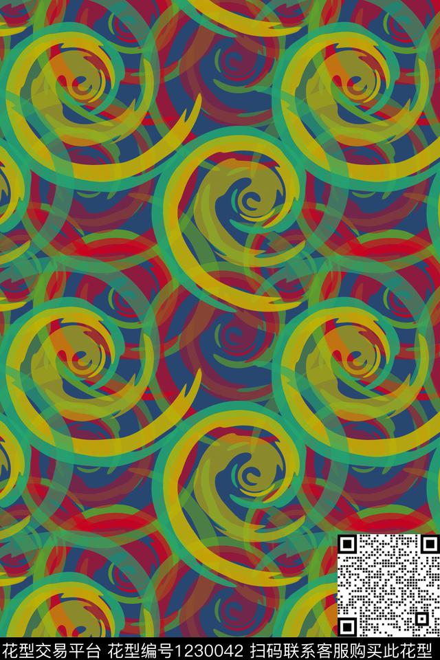 炫彩梦幻旋风圆圈与波点数码印花华亿平台下载（图片编号: 1230042） - 瓦栏（Walan）