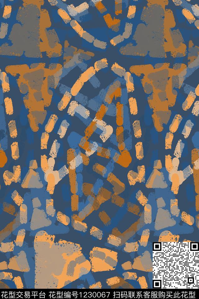 手绘线条笔触男装休闲花卉密铺几何传统印花华亿平台下载（图片编号: 1230067） - 瓦栏（Walan）