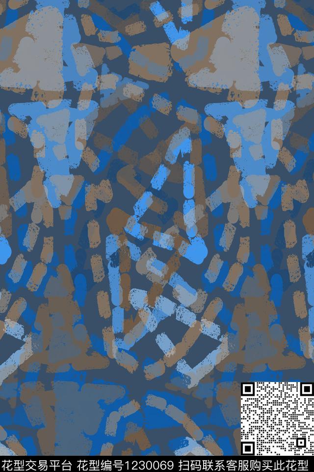 手绘线条笔触男装休闲花卉密铺几何传统印花华亿平台下载（图片编号: 1230069） - 瓦栏（Walan）