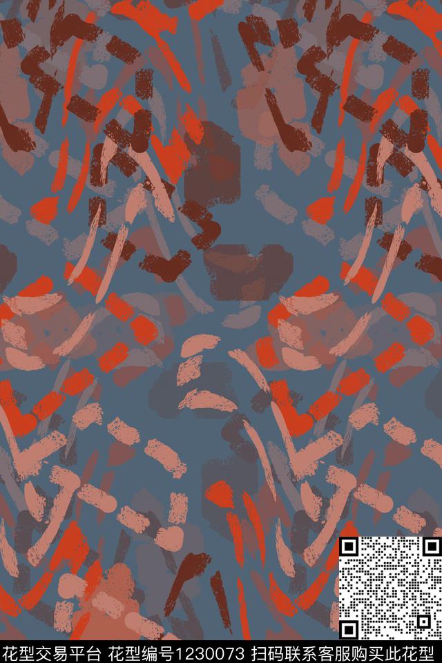 男装休闲花卉手绘线条笔触密铺几何数码印花华亿平台下载（图片编号: 1230073） - 瓦栏（Walan）