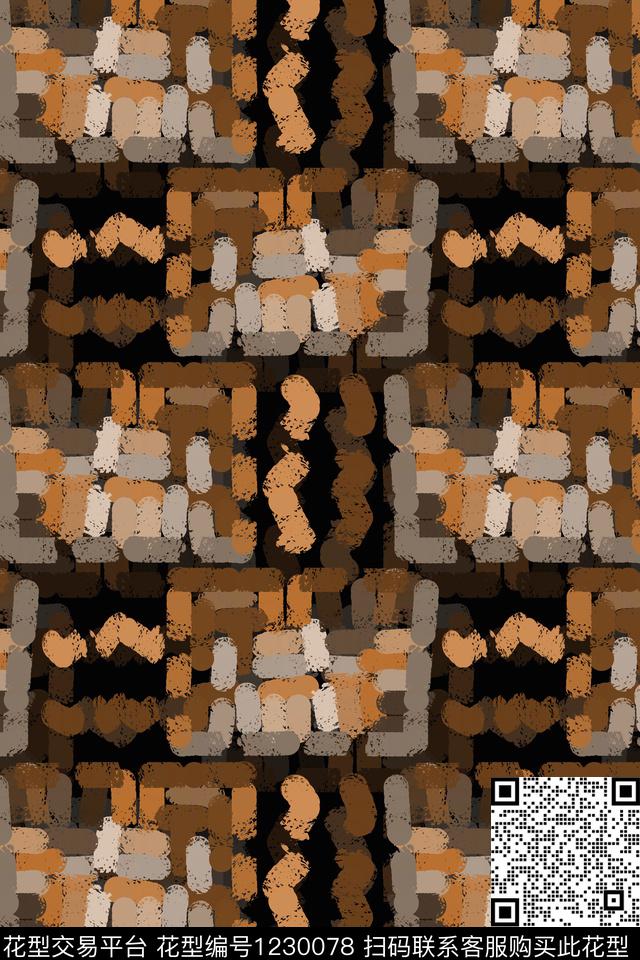 手绘线条笔触密铺几何男装休闲花卉数码印花华亿平台下载（图片编号: 1230078） - 瓦栏（Walan）