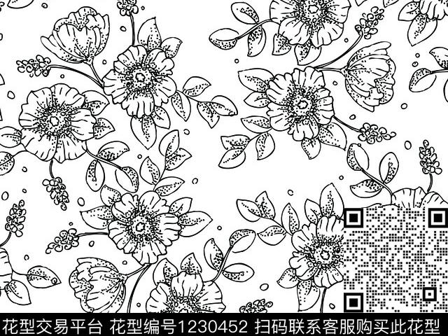 清爽底花卉线条花卉雅致数码印花华亿平台下载（图片编号: 1230452） - 瓦栏（Walan）