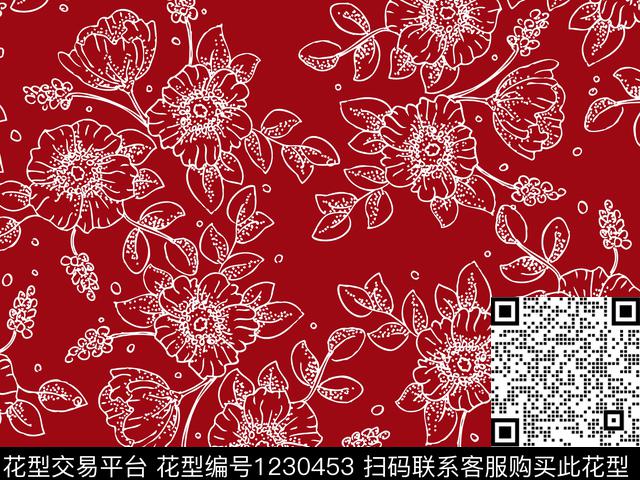 清爽底花卉线条花卉雅致传统印花华亿平台下载（图片编号: 1230453） - 瓦栏（Walan）