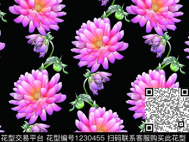 抽象花卉清爽底花卉漂亮花卉数码印花华亿平台下载（图片编号: 1230455） - 瓦栏（Walan）