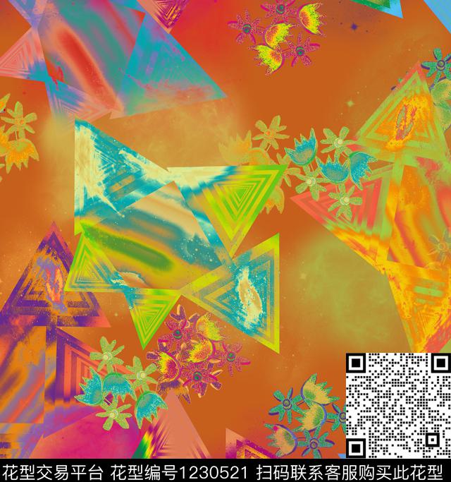 迷彩抽象花卉数码印花华亿平台下载（图片编号: 1230521） - 瓦栏（Walan）