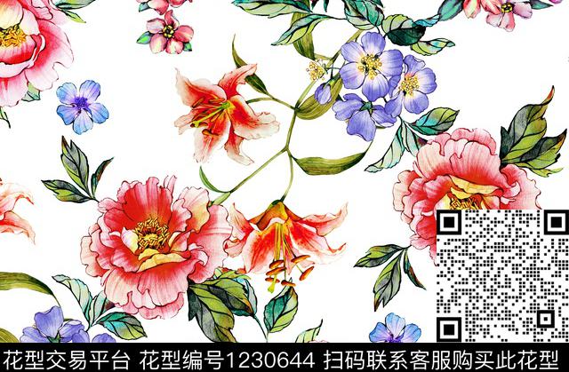手绘大花传统华亿平台春夏华亿平台数码印花华亿平台下载（图片编号: 1230644） - 瓦栏（Walan）
