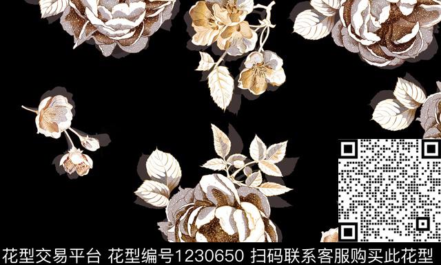 水彩花卉手绘大花传统华亿平台数码印花华亿平台下载（图片编号: 1230650） - 瓦栏（Walan）