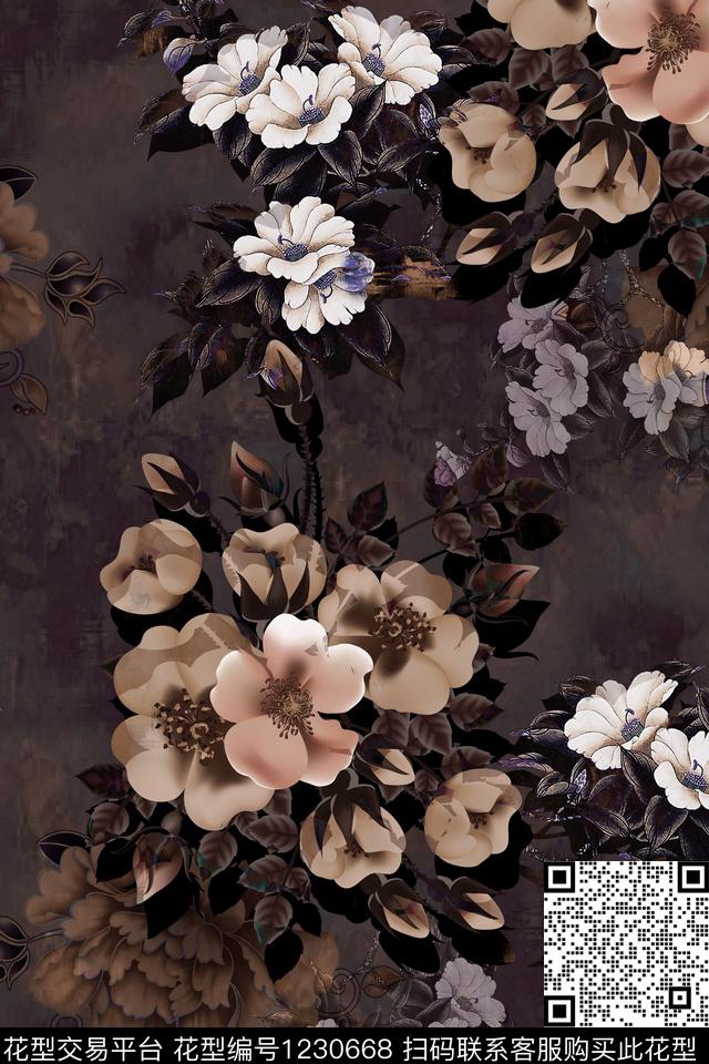 香云纱中国风复古旗袍华亿平台数码印花华亿平台下载（图片编号: 1230668） - 瓦栏（Walan）