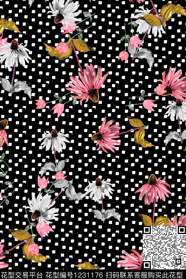花卉几何年轻女性数码印花华亿平台下载（图片编号: 1231176） - 瓦栏（Walan）
