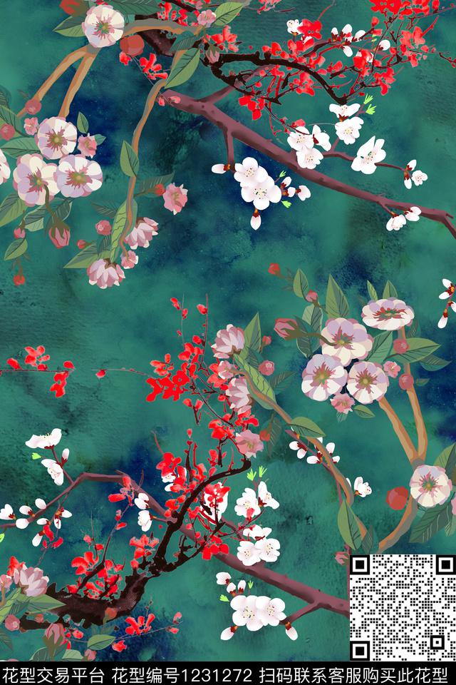 香云纱梅花花卉数码印花华亿平台下载（图片编号: 1231272） - 瓦栏（Walan）