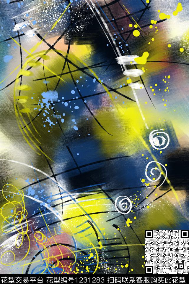 水彩艺术几何数码印花华亿平台下载（图片编号: 1231283） - 瓦栏（Walan）