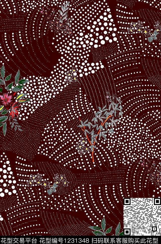 大牌风波点花卉传统印花华亿平台下载（图片编号: 1231348） - 瓦栏（Walan）