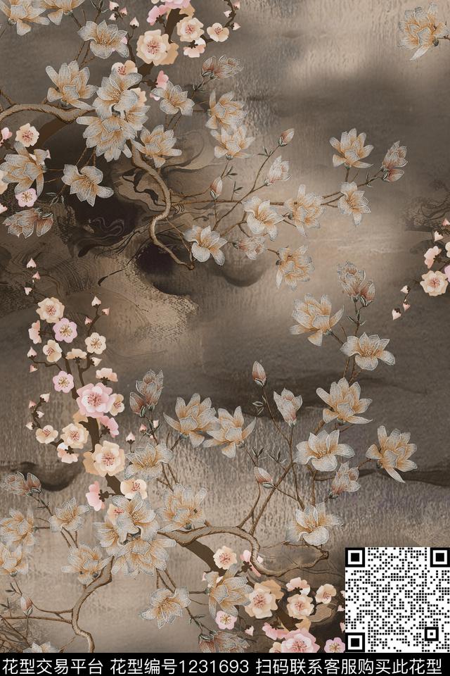 香云纱中国风复古旗袍华亿平台数码印花华亿平台下载（图片编号: 1231693） - 瓦栏（Walan）