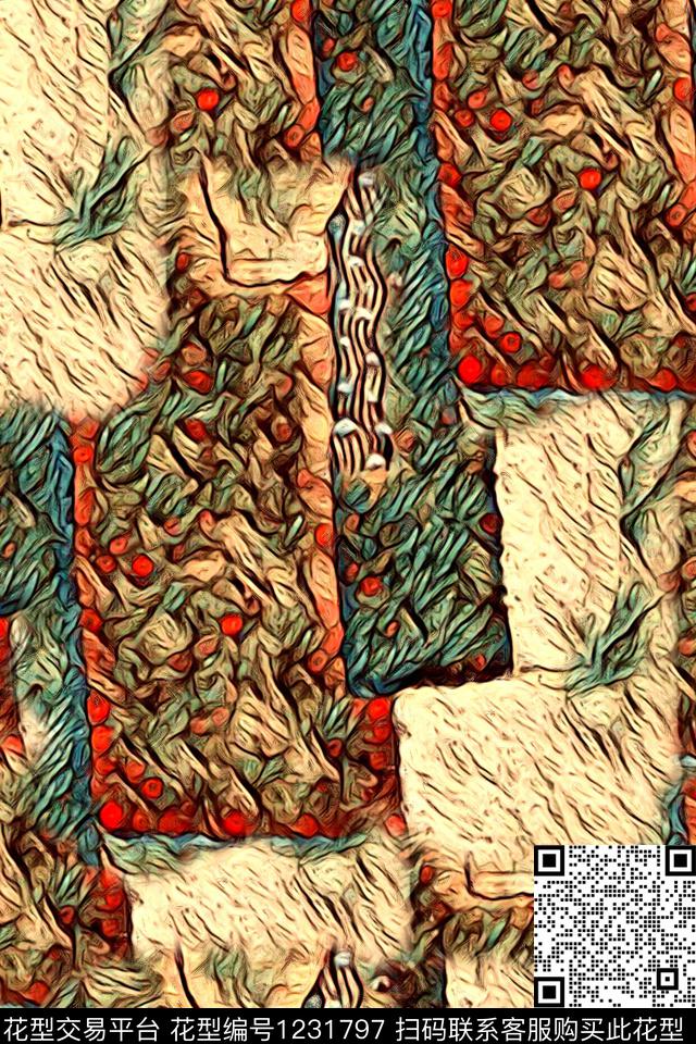 抽象复古中老年数码印花华亿平台下载（图片编号: 1231797） - 瓦栏（Walan）