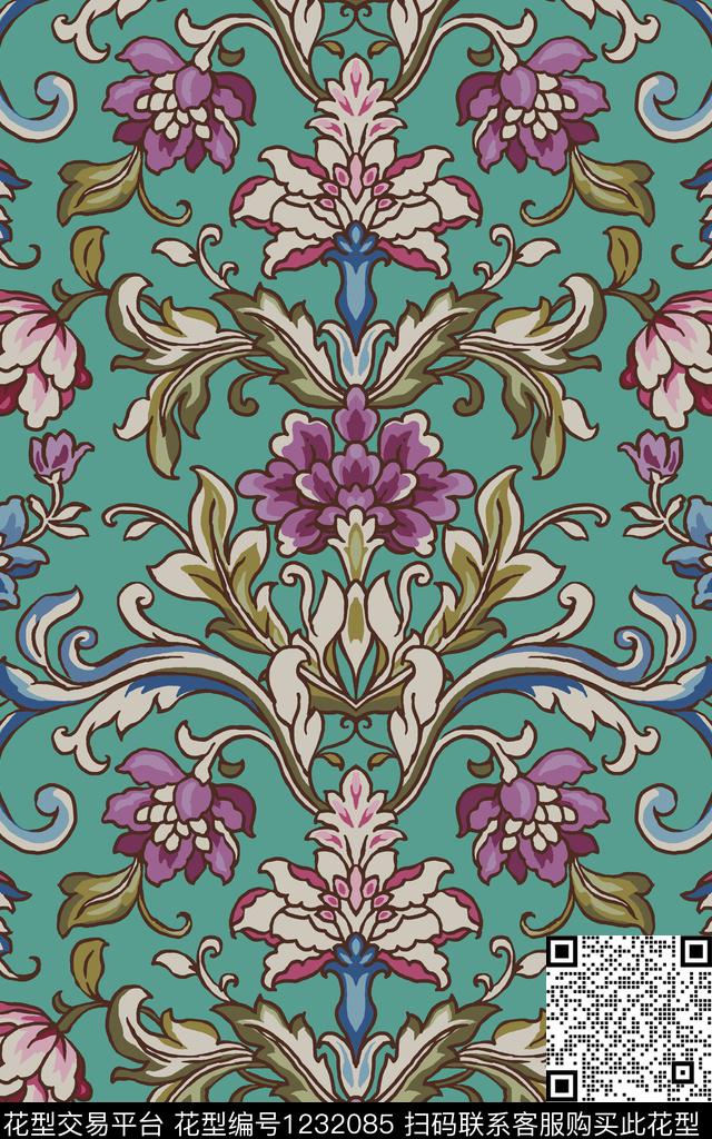 花卉复古传统印花华亿平台下载（图片编号: 1232085） - 瓦栏（Walan）