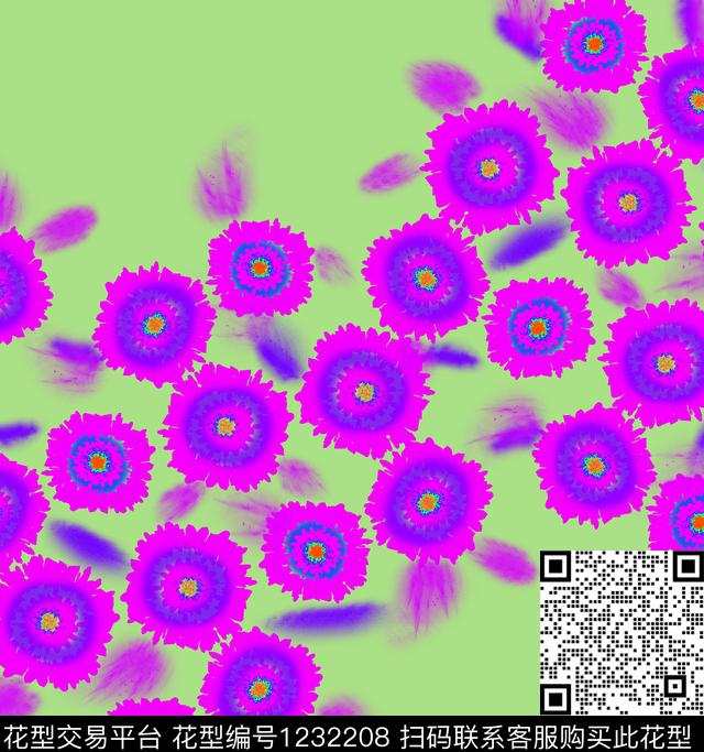 抽象手绘花卉数码印花华亿平台下载（图片编号: 1232208） - 瓦栏（Walan）