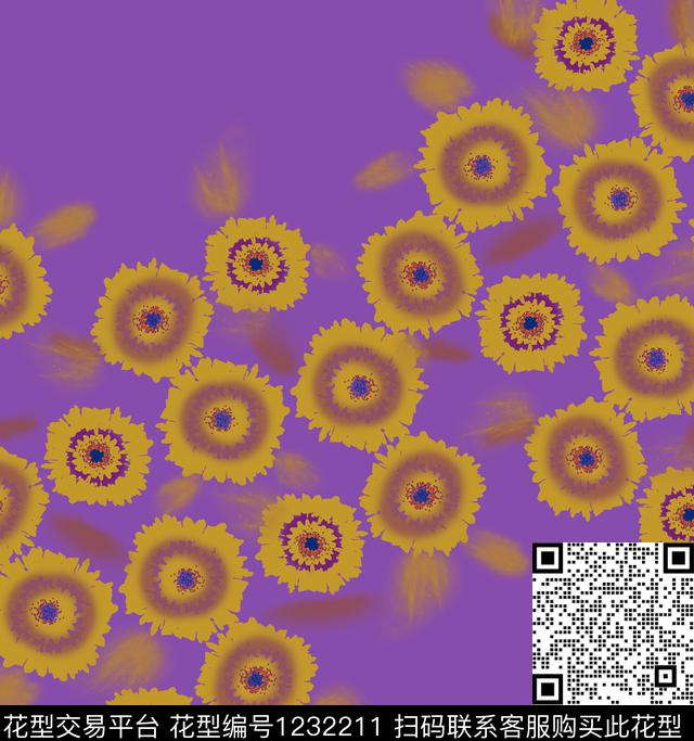 抽象手绘花卉数码印花华亿平台下载（图片编号: 1232211） - 瓦栏（Walan）
