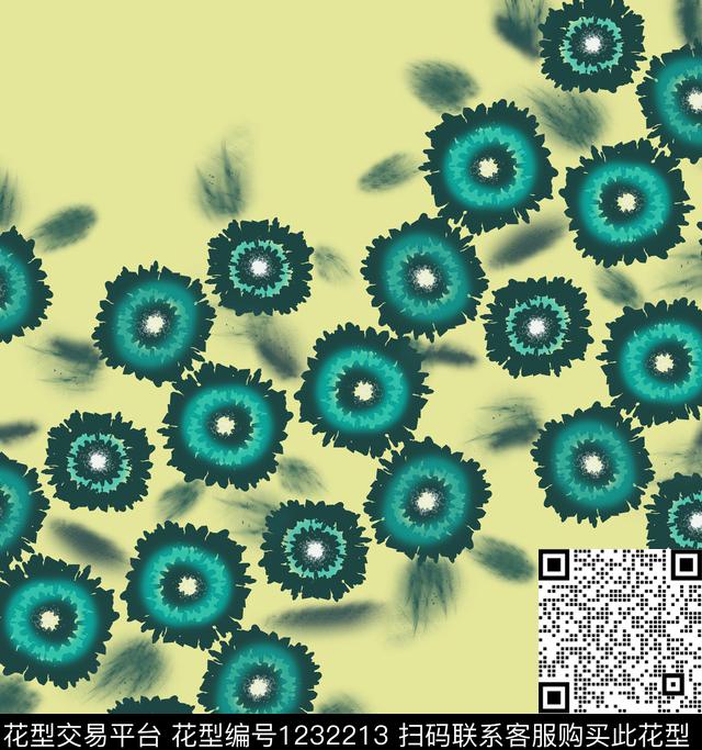 抽象手绘花卉数码印花华亿平台下载（图片编号: 1232213） - 瓦栏（Walan）