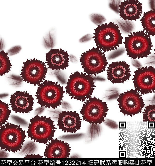 抽象手绘花卉数码印花华亿平台下载（图片编号: 1232214） - 瓦栏（Walan）