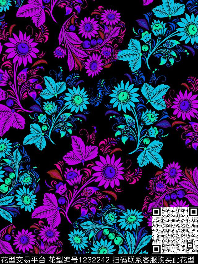 时尚民族花卉潮牌传统印花华亿平台下载（图片编号: 1232242） - 瓦栏（Walan）