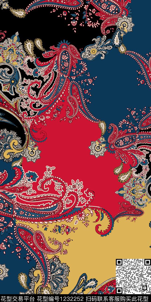 抽象佩斯利民族风数码印花华亿平台下载（图片编号: 1232252） - 瓦栏（Walan）