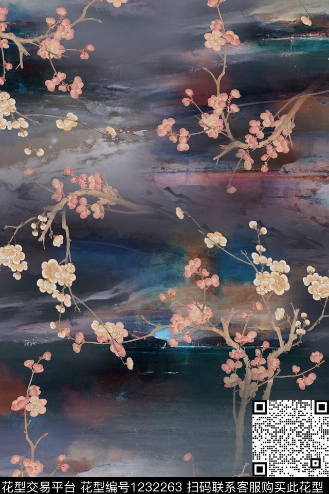 香云纱中国风朦胧底纹数码印花华亿平台下载（图片编号: 1232263） - 瓦栏（Walan）