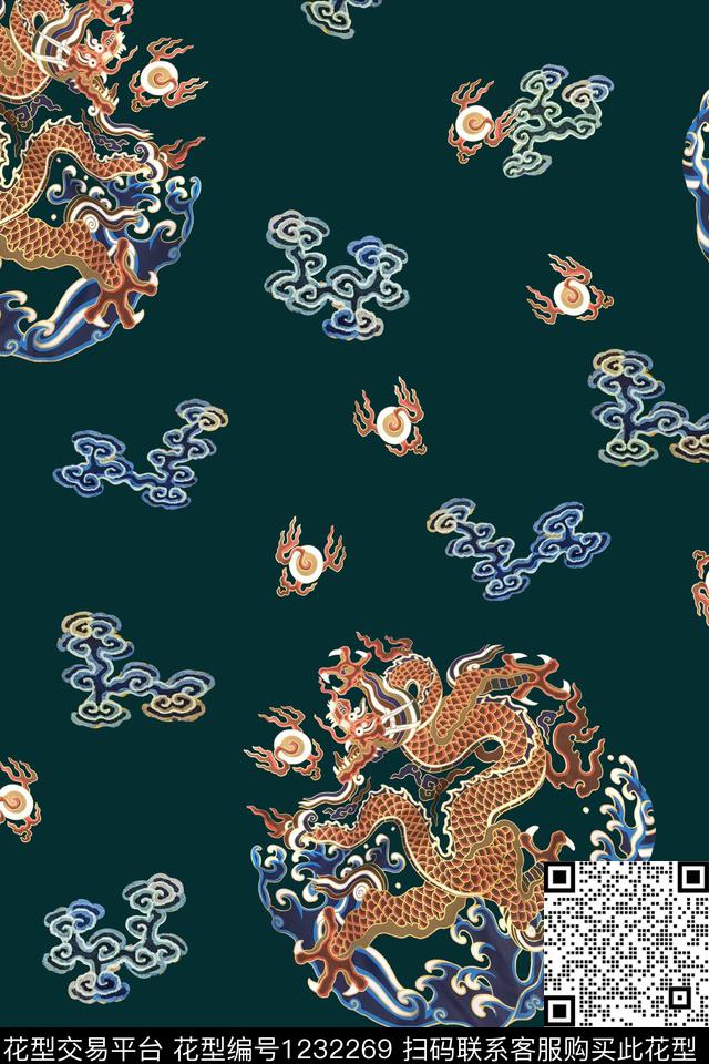 大牌风戏服华亿平台龙纹祥云图数码印花华亿平台下载（图片编号: 1232269） - 瓦栏（Walan）
