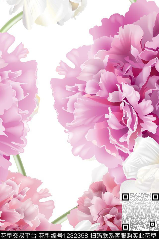 白底花春夏华亿平台大花数码印花华亿平台下载（图片编号: 1232358） - 瓦栏（Walan）