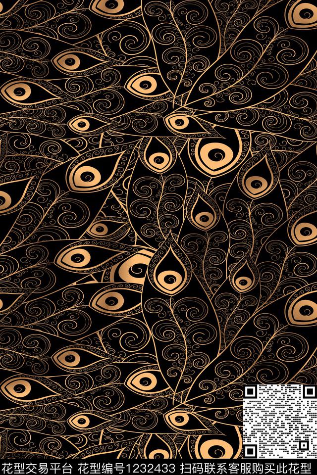 抽象羽毛线条数码印花华亿平台下载（图片编号: 1232433） - 瓦栏（Walan）