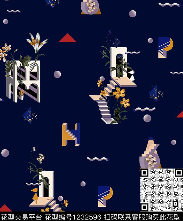 几何潮牌线条数码印花华亿平台下载（图片编号: 1232596） - 瓦栏（Walan）