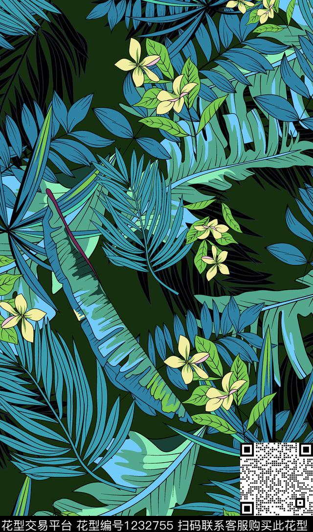 沙滩裤绿植树叶椰子叶传统印花华亿平台下载（图片编号: 1232755） - 瓦栏（Walan）