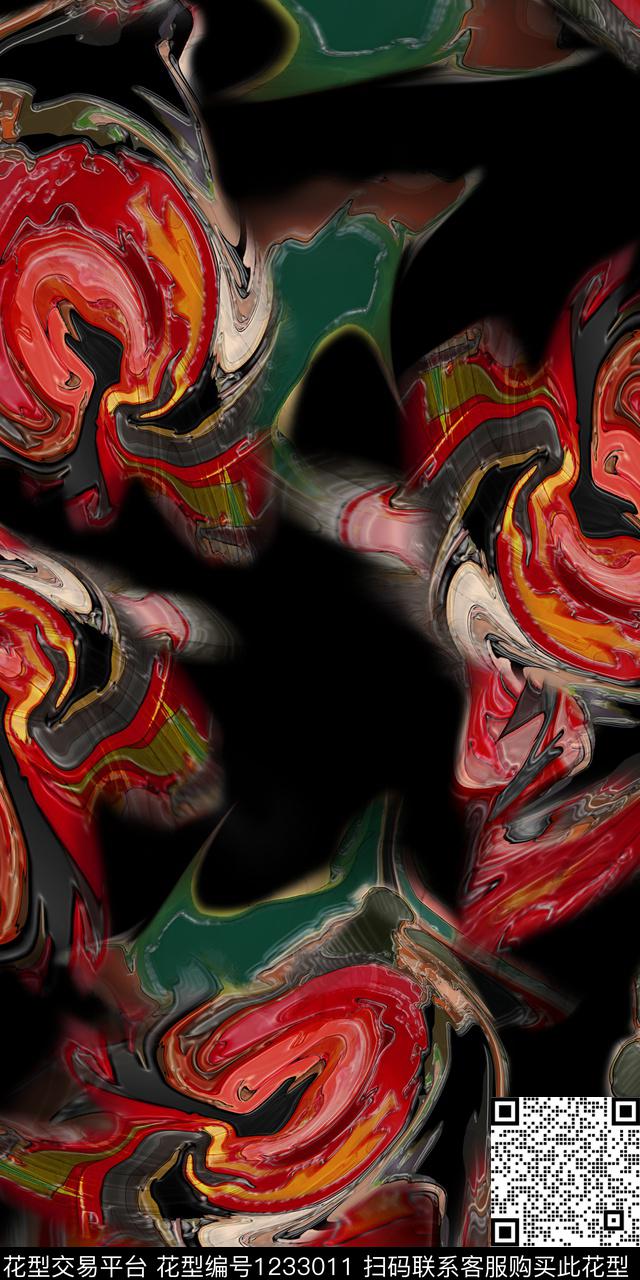 抽象雕印华亿平台黑底花卉数码印花华亿平台下载（图片编号: 1233011） - 瓦栏（Walan）