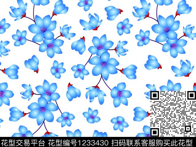 清爽底花卉小碎花层次花卉数码印花华亿平台下载（图片编号: 1233430） - 瓦栏（Walan）