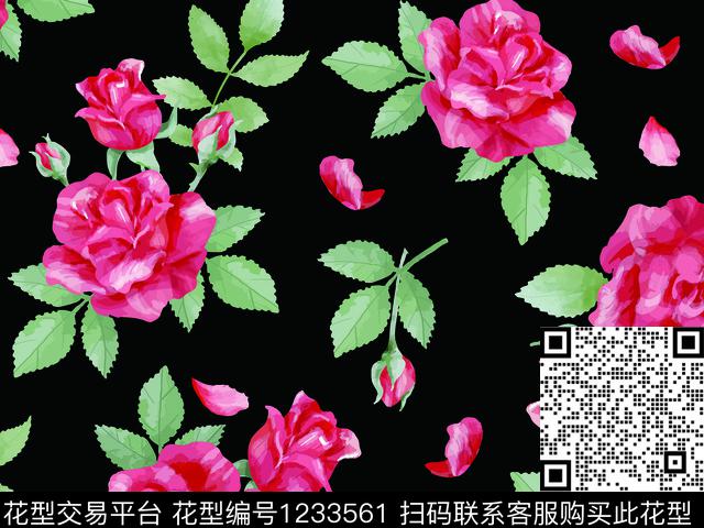 手绘花卉清爽底花卉玫瑰花卉数码印花华亿平台下载（图片编号: 1233561） - 瓦栏（Walan）