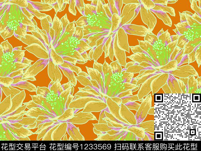 抽象花卉复古大朵花卉传统印花华亿平台下载（图片编号: 1233569） - 瓦栏（Walan）