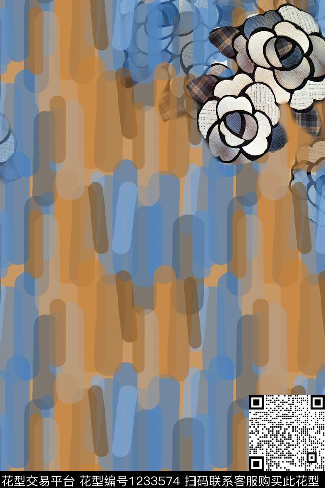 定位花玫瑰花语手绘线条笔触数码印花华亿平台下载（图片编号: 1233574） - 瓦栏（Walan）